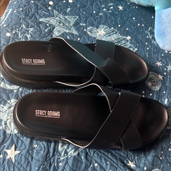 Stacy Adams Black Cross-Strap Slides - Picture 1 of 5